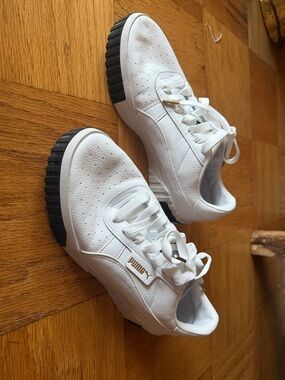 Puma White Sneakers with Black Platform and Gold Logo